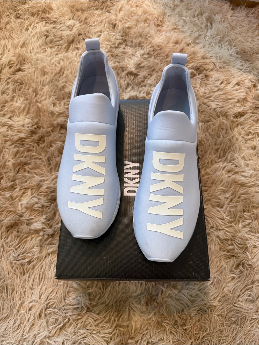 DKNY Light Blue Slip-On Sneakers with White Logo